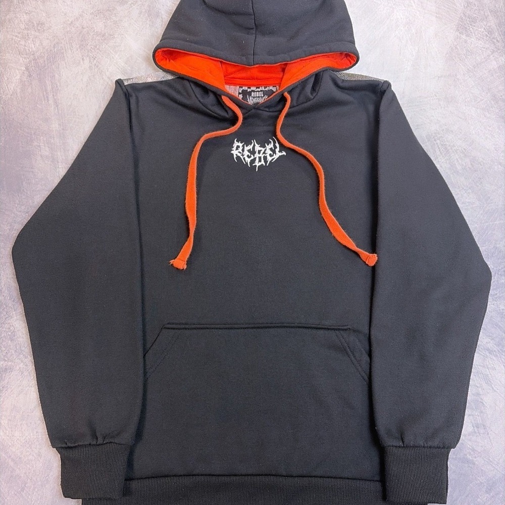 Rebel Vengeance Tapestry Back‎ Skeleton Napoleon Hoodie Black Orange Small